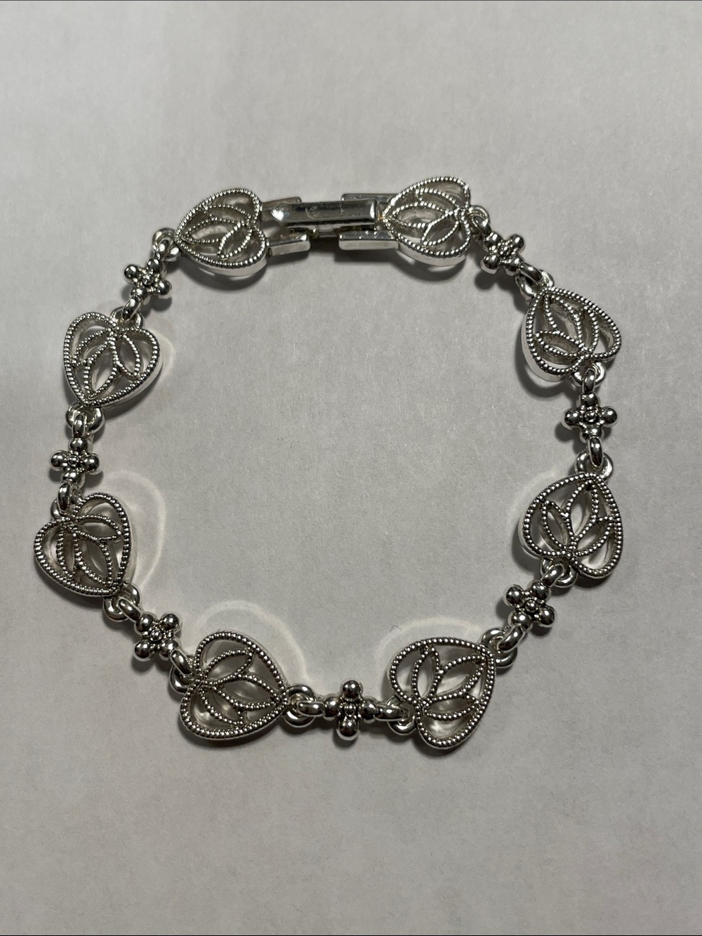 Napier Silver-Tone Filigree Heart Link Bracelet